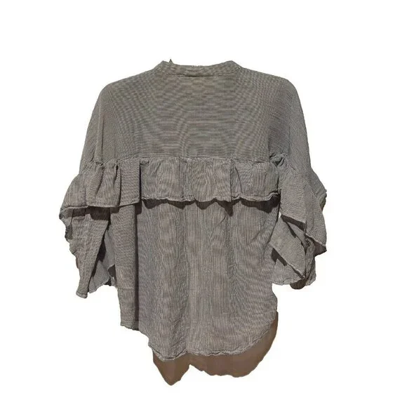 Maeve By Anthropologie Women’s Size Medium Popover Ruffled Blue Top Shirt Blouse - Picture 4 of 8